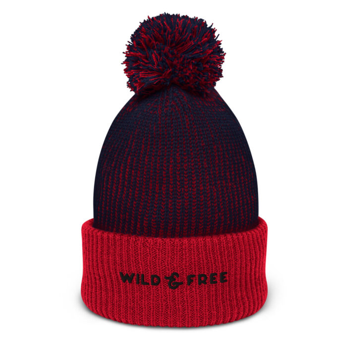 speckled pom pom beanie navy red front 617680d437618