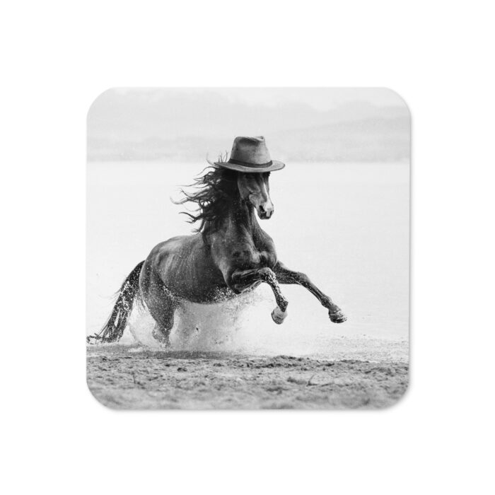 Cowboy Horse (B&W)- Cork-Back Coaster