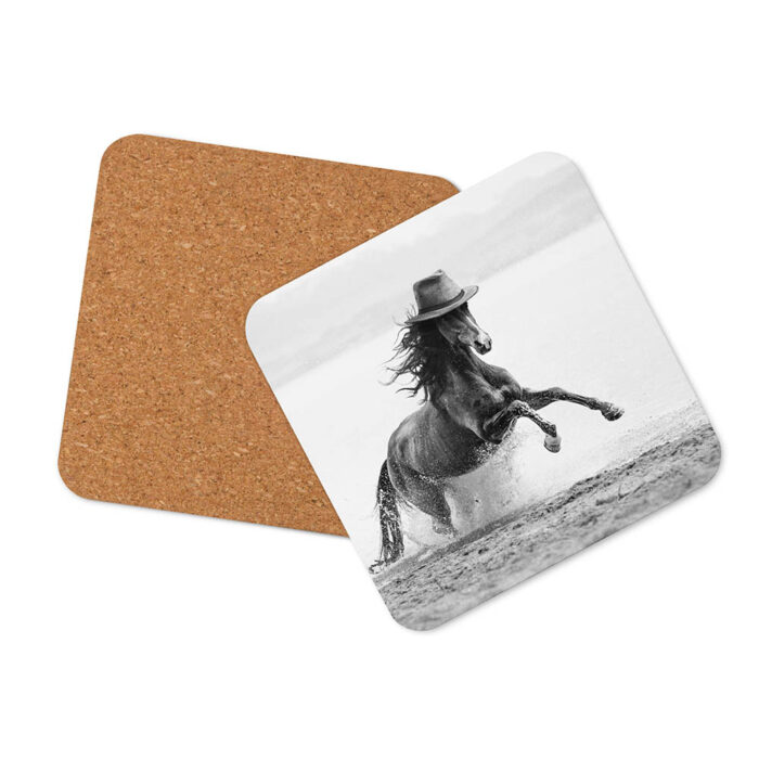 Cowboy Horse (B&W)- Cork-Back Coaster - Image 2