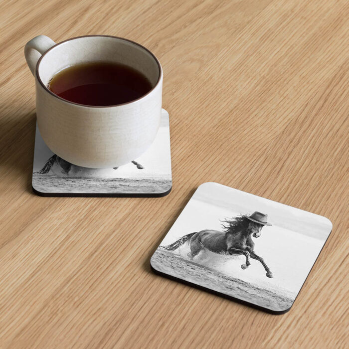 Cowboy Horse (B&W)- Cork-Back Coaster - Image 3