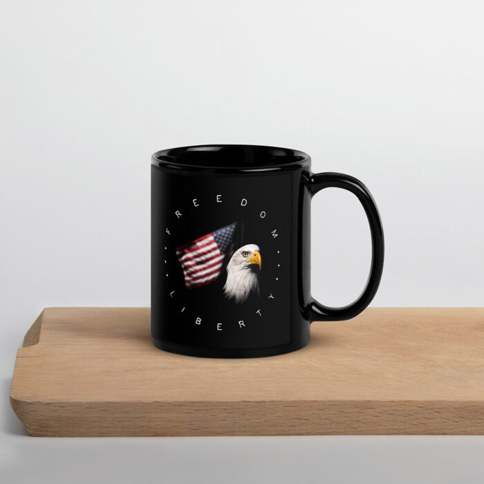 Freedom and Liberty Eagle - Black Glossy Mug - Image 4