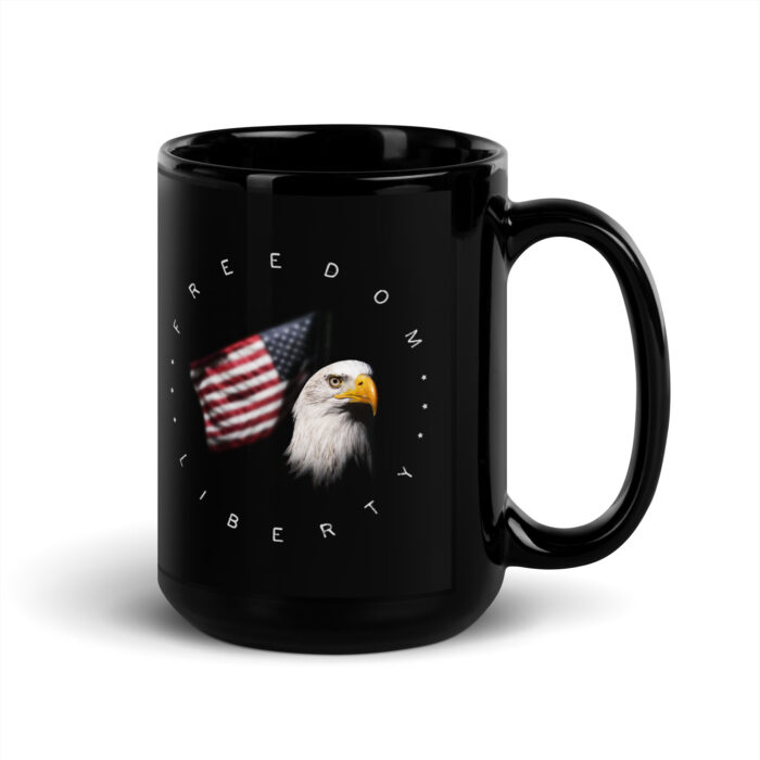 Freedom and Liberty Eagle - Black Glossy Mug - Image 5